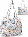 Corduroy Tote Bag for Women,Large Capacity Cute Tote Bags With 6 Pockets,Crossbody Shoulder Handbag for Work Travel Gym