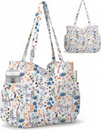 Corduroy Tote Bag for Women,Large Capacity Cute Tote Bags With 6 Pockets,Crossbody Shoulder Handbag for Work Travel Gym