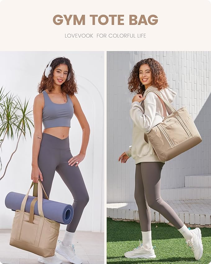 LOVEVOOK Tote Bag for Women,Lightweight Gym Tote Bag with Zipper,Work Tote with Laptop Pocket,Nurse Dance Yoga Bag for Travel