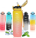 Water Bottle with Straw 1L,Boys Water Bottles with Straw 1 Litre,Waterbottle Leak-Proof Sports Water Bottle,Plastic Drinks Bottles Toxin Free，Bpa-Free (Yellow Pink)