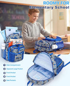 VASCHY Boy Kids Backpack & Lunch Bag Set, 2-in-1 School Bookbag with Insulated Lunch Box for Preschool, Daycare, Kindergarten & Elementary School – Construction Trucks