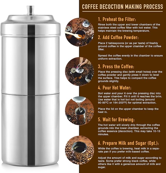 KSJONE South Indian Filter Coffee Maker 7 oz,2-4 Cups Stainless Steel Coffee Maker, Drip Coffee Brewer, Madras Kaapi Kappi, Coffee Decoction Maker