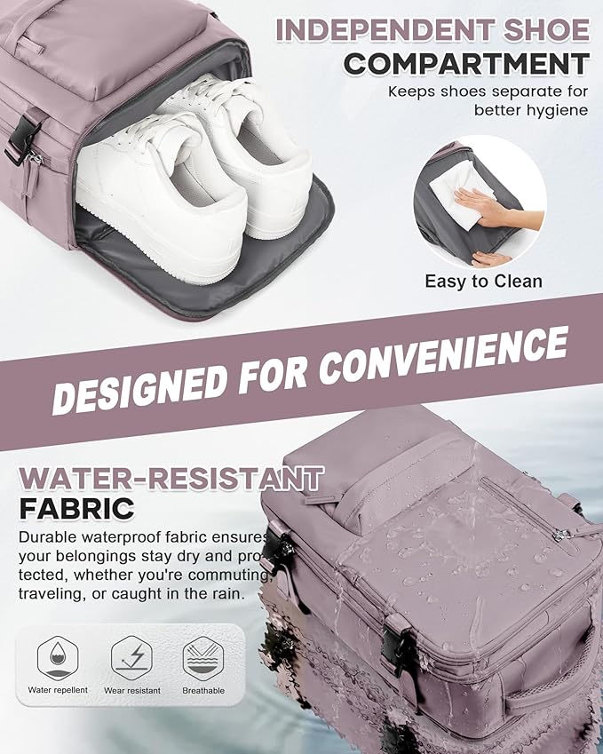 WONHOX Carry on Travel Laptop Backpack for Women Men Flight Approved,Backpack for Women Travel Bag Hiking Outdoor Sports Rucksack Casual Daypack, Lotus Pink