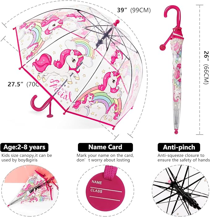 Kids Clear Umbrella for Rain Dome Bubble Umbrellas Windproof for Kids Boys and Girls