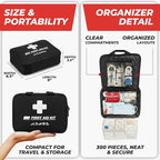 M2 BASICS 300 Piece First Aid Kit, 40 Items, Compact Emergency Medical Kit with Durable Carry Bag for Home, Car, Travel, Office, Camping