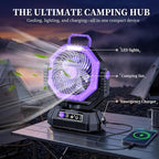 AJVV Camping Fan with Light, Remote and Oscillation, Battery Powered Hanging Tent Fan, Rechargeable Portable for Camp, Outdoor, Emergencies, Fishing, RV Travel, Jobsite