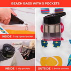 Beach Bag and Pool Bag Has Cooler Pocket, 7 Pockets Total, Zip Top. Family Size Waterproof Beach Tote