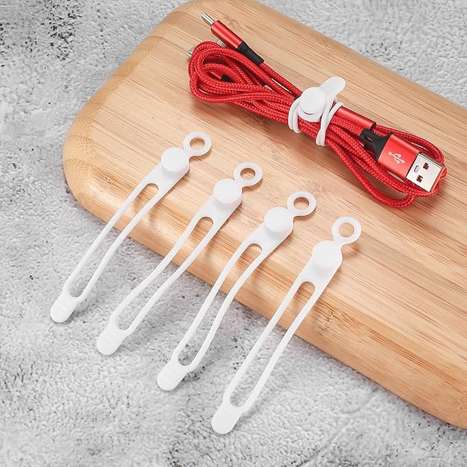 25 Pcs Silicone Cable Ties, Reusable Cable Straps Wire Organizer, Cable Management Cord Organizer for Fastening Earphone Phone Charger Home Office Desk Kitchen Appliances Cable Cords Wires