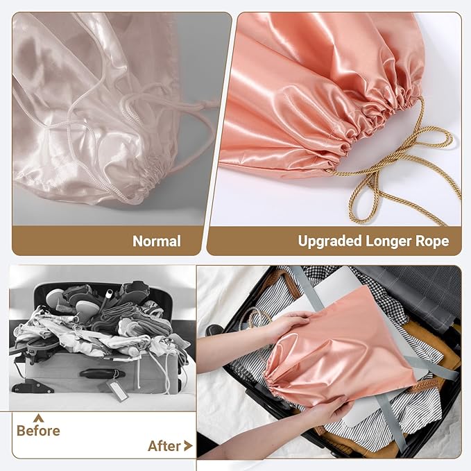 Ewen Pack of 12 Satin Drawstring Dustbags with Blank Tags, Dustproof Packing Pouch Set in Small Medium Large for Travel Essentials, Pink Orange Silk Bag for Handbags Clothes Purse Organization Storage