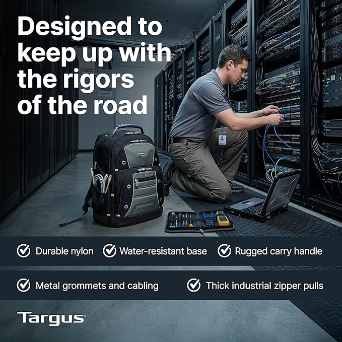 Targus Drifter II Laptop Backpack, Black/Gray – Backpack for Men for Business and Travel, Durable Water-Resistant Material, Fits up to 17" Laptops (TSB239US)
