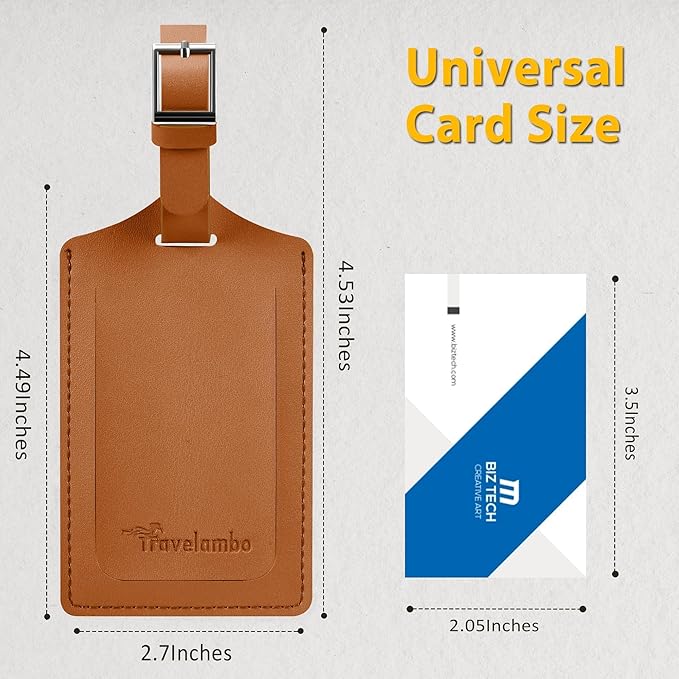 Travelambo 12 Pack Luggage Tags for Suitcases Privacy Protection Bag Tags Faux Leather Travel Accessories Essential, Yellowish Brown