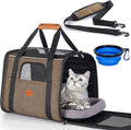 Morpilot Cat Carrier - Cat Carrier Soft for Medium or Large Cats up to 20lbs, with Dual-Sided Cushion, Secure Buckle and Foldable Bowl, Dog Carriers for Small Dogs - Pet Carrier (Brown)