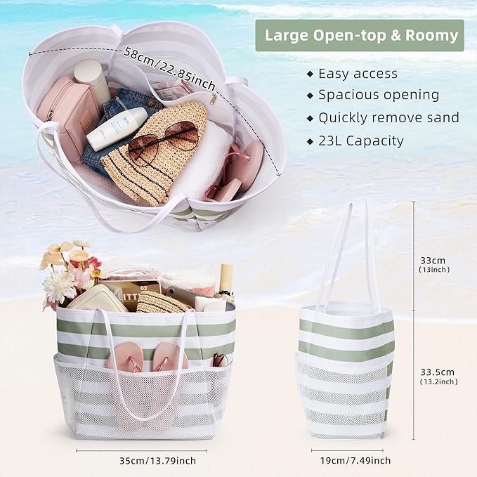 KALIDI Beach Tote Bag Women Large Waterproof Sandproof Shoulder Handbag Packable Grocery Bag Hobo Purse for Picnic Vacation