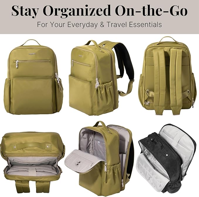 Baggallini Tribeca Expandable Laptop Backpack - 15"x11" Lightweight RFID Computer Bag for Work & Travel with Luggage Sleeve