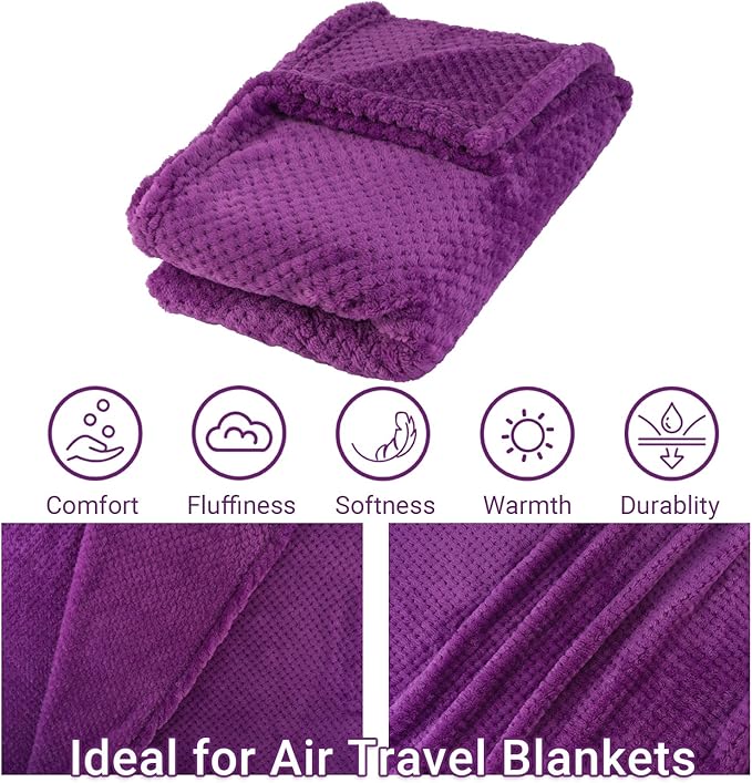 Travel Blanket Pillow-Premium Soft 2 in 1 Airplane Blanket for Long Trips Essentials with Bag Pillowcase, Hand Luggage Sleeve and Backpack Clip (Violet)