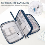 FYY Electronic Organizer, Extra Large Travel Cable Organizer Bag Pouch Portable Waterproof Double Layers All-in-One Storage Bag for iPad, Cable, Power Bank, Laptop Charger for Office/Home, Navy