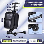 smilesun Foldable Ride On Scooter Suitcase with Front Opening, Lightweight Carry On Scooter Luggage for Adults, Teens & Kids（Black 20-inch）