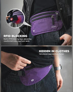 VULKIT Money Belt for Travel, Hidden Passport Holder, Anti-Theft Travel Wallet Under Clothes, RFID Blocking Waist Pouch, Undercover Fanny Pack, Violet Purple