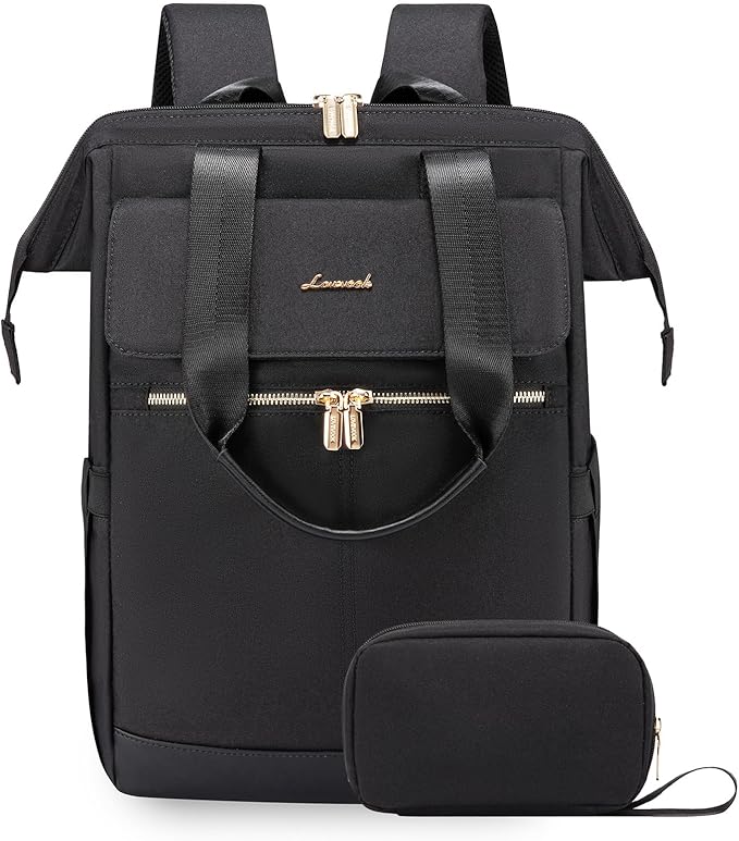 LOVEVOOK 17.3 Inch Laptop Backpack for Women, Large Capacity Travel Backpack with Organizer Bag, Waterproof Carry on Backpack Work Bag with USB Port, Teacher Nurse Backpack Purse, 2PCS, Black