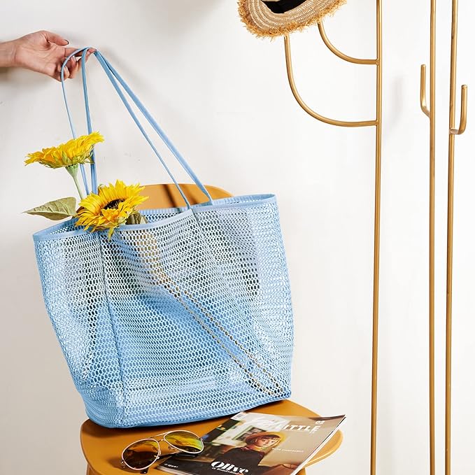 KALIDI Beach Nylon Mesh Tote Bag, Casual Tote Bag Hobo Women Foldable MAX 23L Shoulder Bag For Beach Picnic Vacation