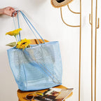 KALIDI Beach Nylon Mesh Tote Bag, Casual Tote Bag Hobo Women Foldable MAX 23L Shoulder Bag For Beach Picnic Vacation