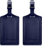 Travelambo Luggage Tags for Suitcases Faux Leather Privacy Protection 2 Pack Bag Tags Travel Accessories Essential, Deep Blue