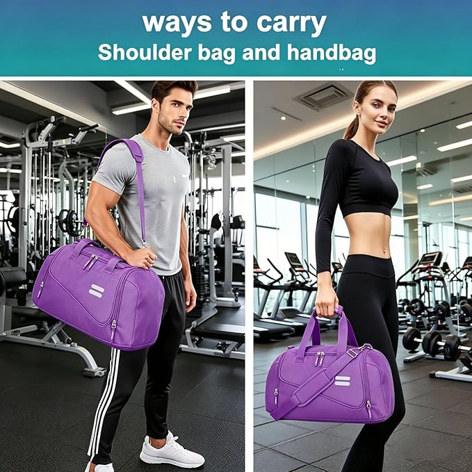 Gym Bag for Men & Women - 30L Duffel Bag with Shoe Compartment, Weekender Water Resistant Duffle Bag for Travel, Sports, Fitness & Workouts, Purple