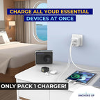 Cruise Approved UK Plug Travel Adapter for Cruise Ships – Non Surge 8-in-1 Multi Plug Extender with 4 AC Outlets, 2 USB & 2 USB-C Ports – Compact Cruise Essential for Cunard, P&O & More
