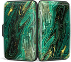 Credit Card Holder, Mini Aluminum Card Wallet RFID Blocking Slim Metal Hard Card Case for Women Men, Green Gold Marble