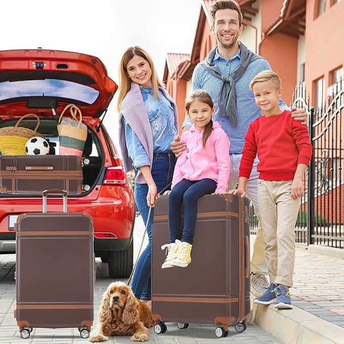 Luggage Sets, 2 Piece Carry on Luggage Set with Travel Bag, 2 Piece Expandable Spinner Hardshell Suitcase with TSA Lock, Back to School Suitcase, Women Men (Brown, 20/24 inch+Cosmetic Case)