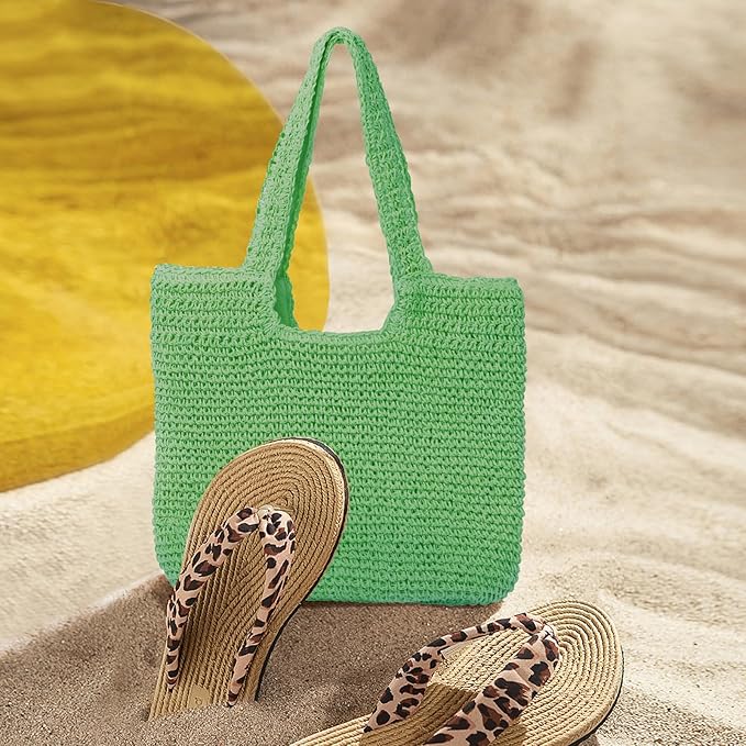 GOLDTIMO Beach Bags for Women - Summer Soft Large Woven Shoulder Purse Handbag, Beach Tote Straw Bag for Summer Vacation
