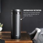 ESPRO P1 12 Ounces French Press Coffee Maker for Travel, Double-Walled Stainless Steel Vacuum Insulated, Matte Meteorite Black