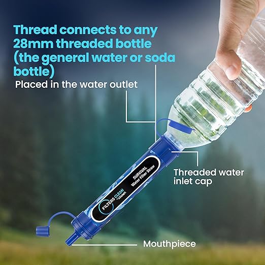 Filters-Clean Survival Water Filter Straw – 0.1 Micron Portable Personal Water Filter, 4,000L (1,056 Gallon) Capacity – Removes 99.9999% Bacteria & Protozoa – Hiking, Camping & Emergency - 4 Pack