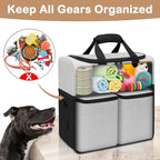 Mancro Dual Layers Dog Travel Bag, Pet Travel Bag with 2 Extra Large Food Containers, 2 Collapsible Dog Bowls, Multi-Pockets Tote Organizer for Pet Essentials for Dogs, Black
