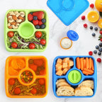 QQKO Bento Snack Box Containers for Adults Kids, 4 Pack Lunchable Meal Prep Containers Reusable, Stackable Bento Lunch Box, Food Storage Prep Containers with Lids and 4 Sauce Cups, Jewel Color