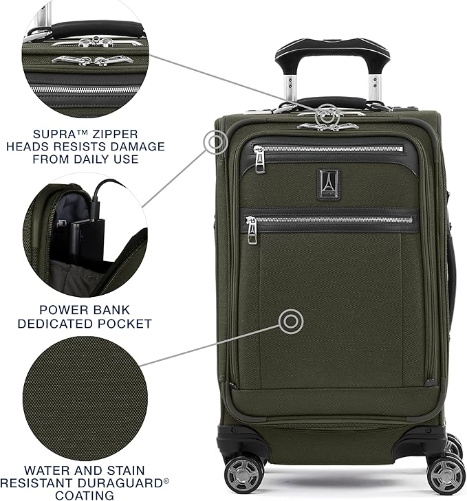 Travelpro Platinum Elite Softside Expandable Luggage, 8 Wheel Spinner Suitcase, TSA Lock, Men and Women, Pilot Green, 2-Piece Set (21/25)