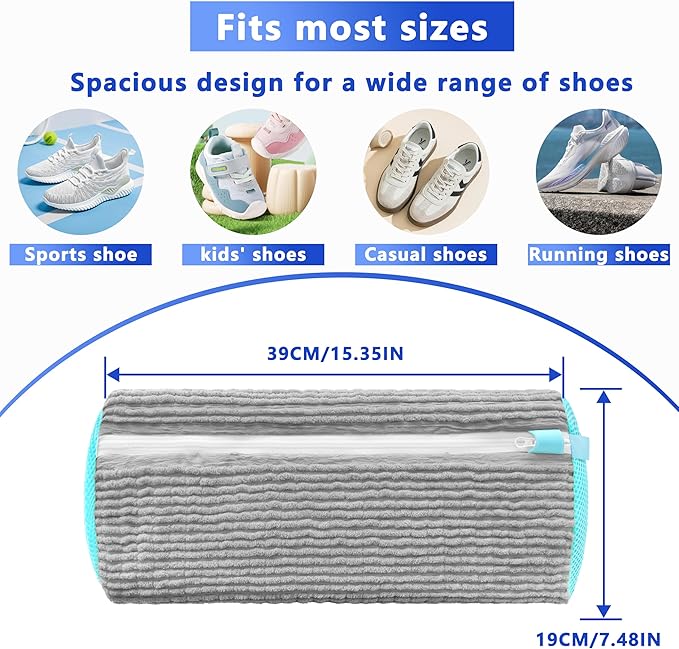 2Pcs Reusable Shoe Washing Machine Bag for Washer and Dryer:Free Up Hands, Prevent Deformation,shoe bag with Zipper Protection Design, Use for all Shoes,Sports Shoes(Gray)