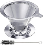 Hanlomele Pour Over Coffee Dripper, Paperless Reusable Coffee Filter, Pour Over Coffee Maker for Single Cup Brew, Double Mesh Design of Stainless Steel Cone Filter for Perfect Extraction (1-4 Cup)