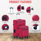 TACH LITE Samba Soft Connectable 2 Piece Luggage Sets - 20 & 28 inch Luggage | Small Carry On & Large Checked Suitcases | Patented Built-In Connecting System | Rolling Suitcase Links 6 Bags (Red)