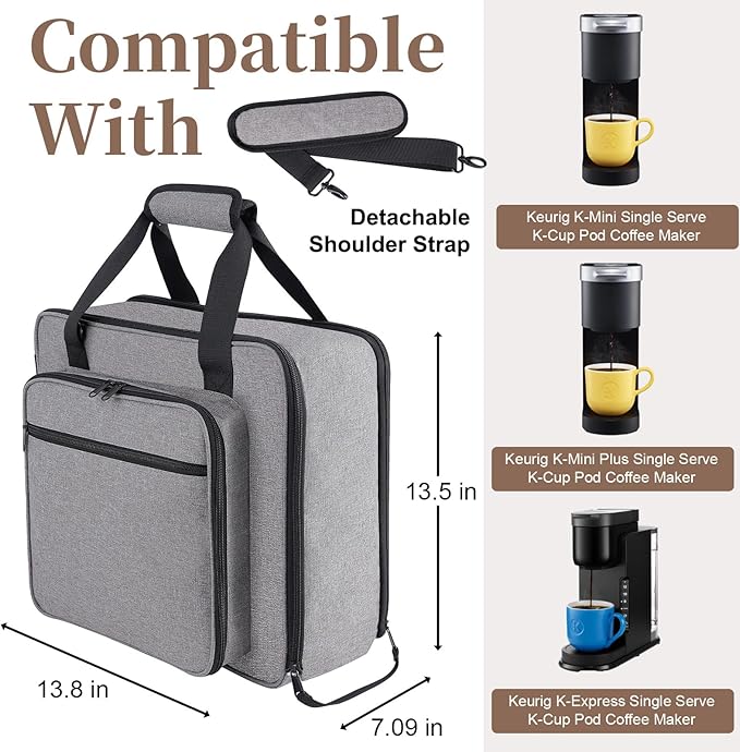 Anitor Portable Carrying Coffee Maker Travel Bag Match for Keurig K-Mini/K-Mini Plus/K-Express, Single Serve Coffee Machine Travel Bag with Padded Shoulder Straps Includes Multiple Storage Bags, Black