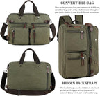 CROCOD 3 In 1 Canvas Convertible Laptop Bag for Men Women, 17.3 inch Laptop Messenger Bag Work Briefcase, Computer Shoulder Bag for Travel Business Office (Green, 17.3 Inch)