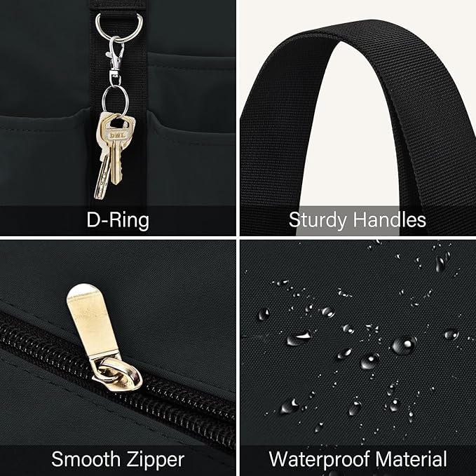 Becokan Large Tote Bag for Women Waterproof with 12 Pockets Top Zipper Closure Utility Teacher Nurse Bags for Work School
