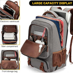 Tzowla Canvas Laptop Backpack, Bag for Men Women,Travel Work Rucksack Fits 17.3 Inch Laptop, Large Capacity Bookbag(Khaki- Grey)