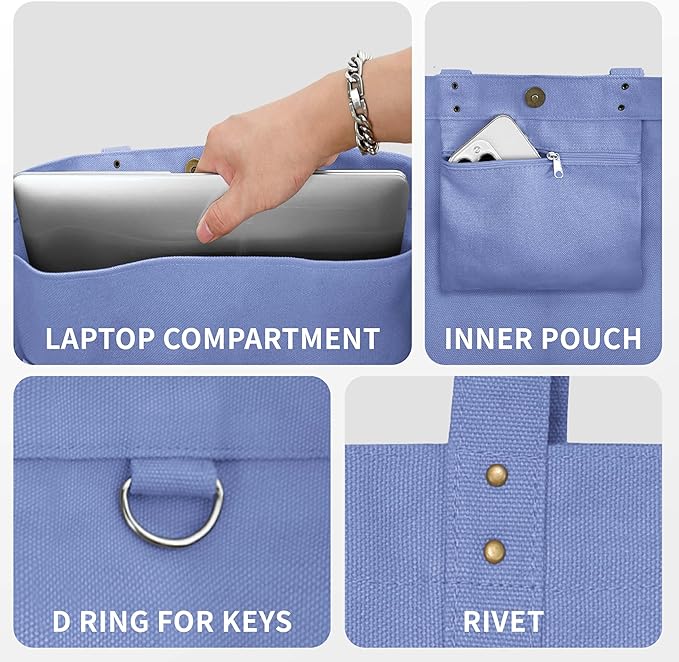 HOMESPON Large Canvas Tote Bag for Women Everything Bag with Pockets and Laptop Sleeve