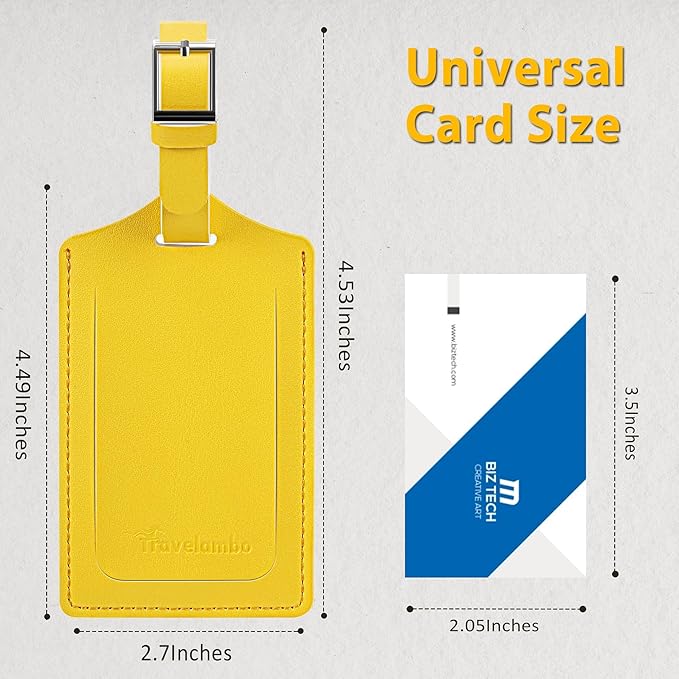 Travelambo Luggage Tags for Suitcases Faux Leather Privacy Protection 6 Pack Bag Tags Travel Accessories Essential, Energetic Yellow