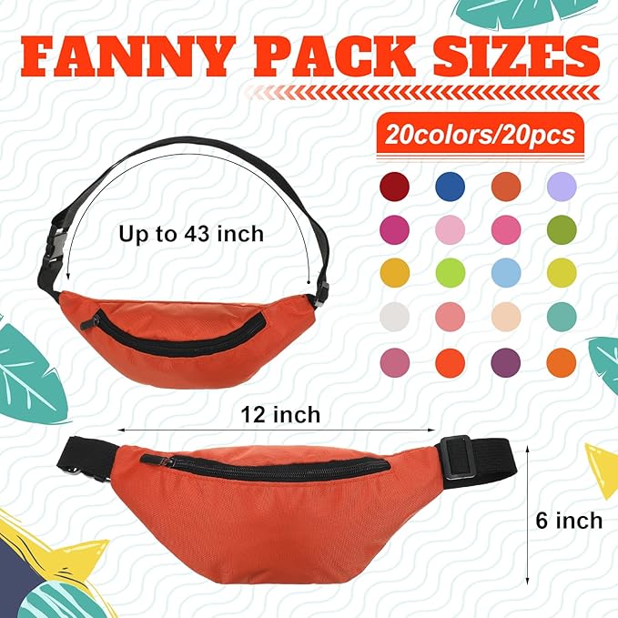 Saintrygo 20 Pcs Neon Fanny Pack Bulk, 90s 80s Fanny Pack Adjustable Waist Bags, Vintage Bag, Oxford Cloth for Workout Traveling Running Bachelor Party Favors Women Men (Bright Color)