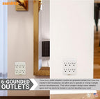 Sunlite 40854 6 Grounded Outlet Adapter, Wall Mountable, 3 Prong Outlet Extender Power Strip, Home and Office, UL Listed, Ivory 6 Pack