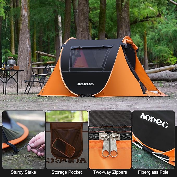 Pop Up Camping Tent, 2/4/6 Person Instant Tent Waterproof PU4500mm, Spacious Ventilated Camping Tent with Front Porch, Quick Setup Lightweight Portable for Outdoor Camping Hiking Beach