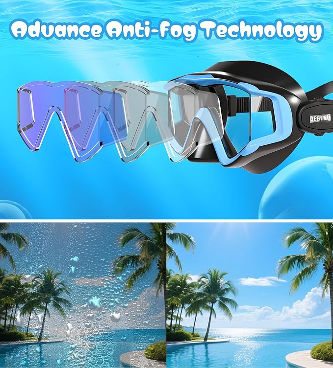 Aegend Snorkeling Gear for Adults Youth Kids, Snorkel Mask with Top Dry Valve - Panoramic View Anti-Leak and Anti-Fog with Mesh Bag for Snorkeling, Scuba Diving, Freediving & Swimming