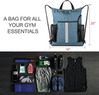 BeeGreen Blue Sport Cinch Bag String Backpack with Shoe Compartment and Two Side Mesh Pockets Machine Washable Sturdy Gymsack Drawstring Sackpack